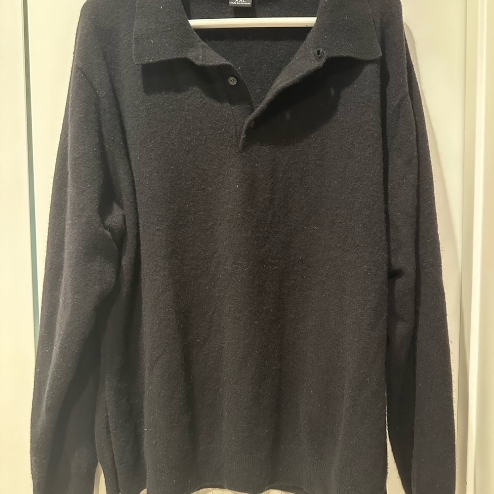 Men's Black Polo Collar Pullover Sweater